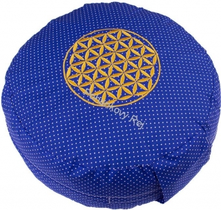 Vyšívaný meditační polštář Blue dots - květ života